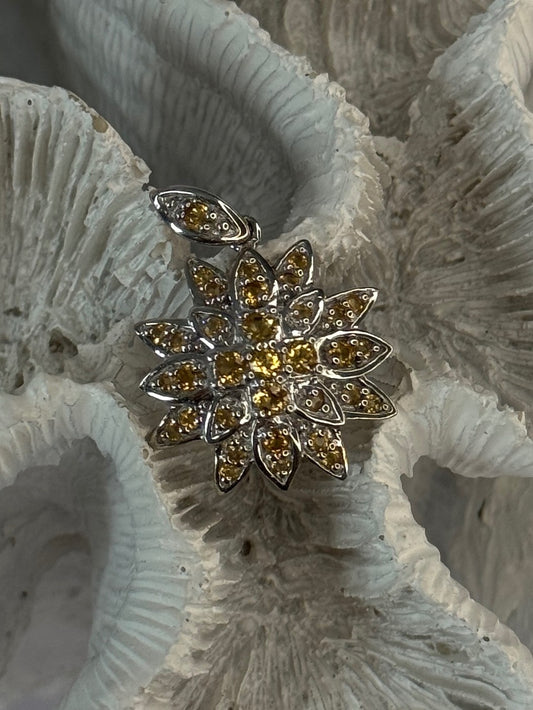 925 Sterling Silver Citrine Flower Pendant Length 1.15 Inch