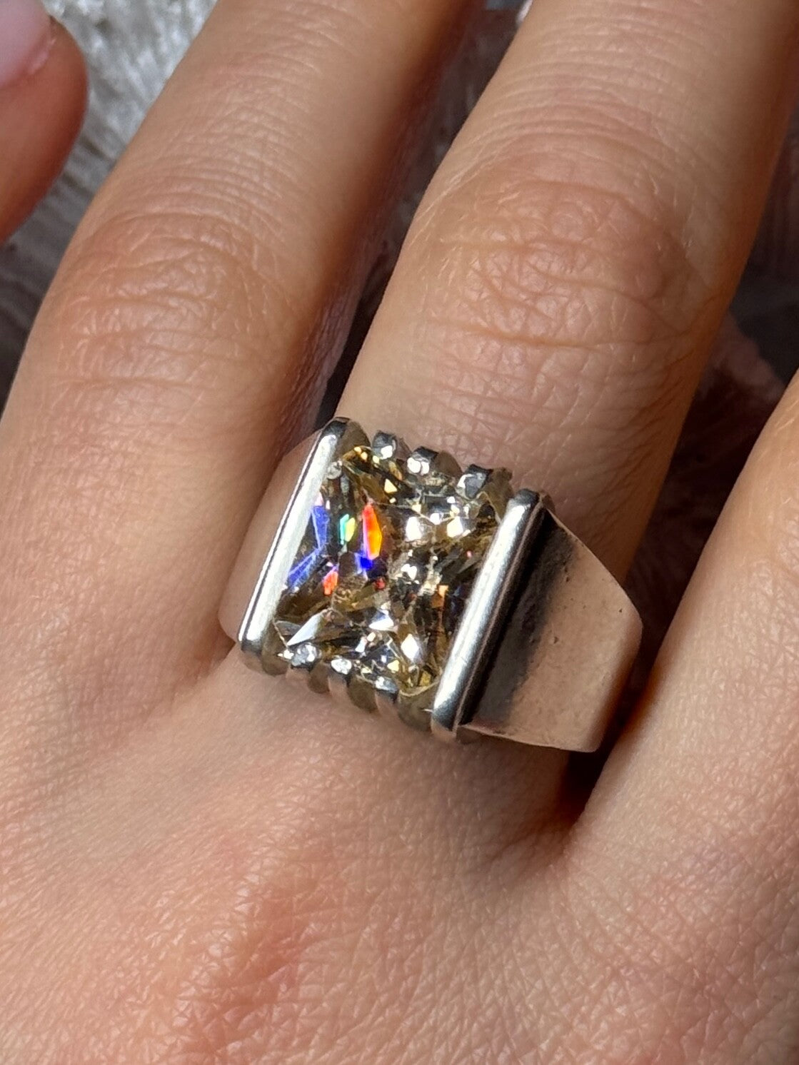 Men'S 925 Sterling Silver Yellow Spinel Ring Size 8.5