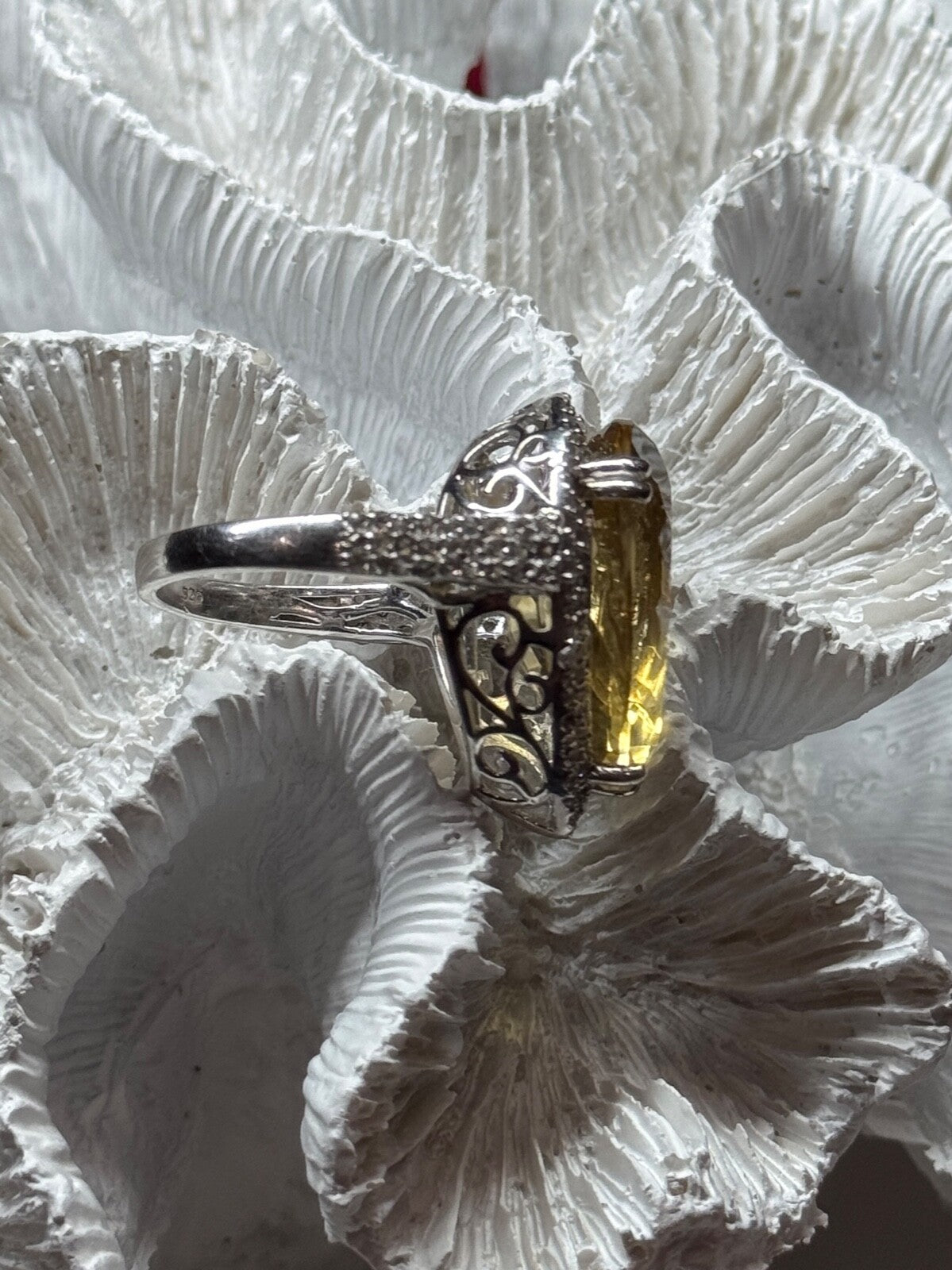 925 Sterling Silver Citrine & Beryl Ring Size 8.5