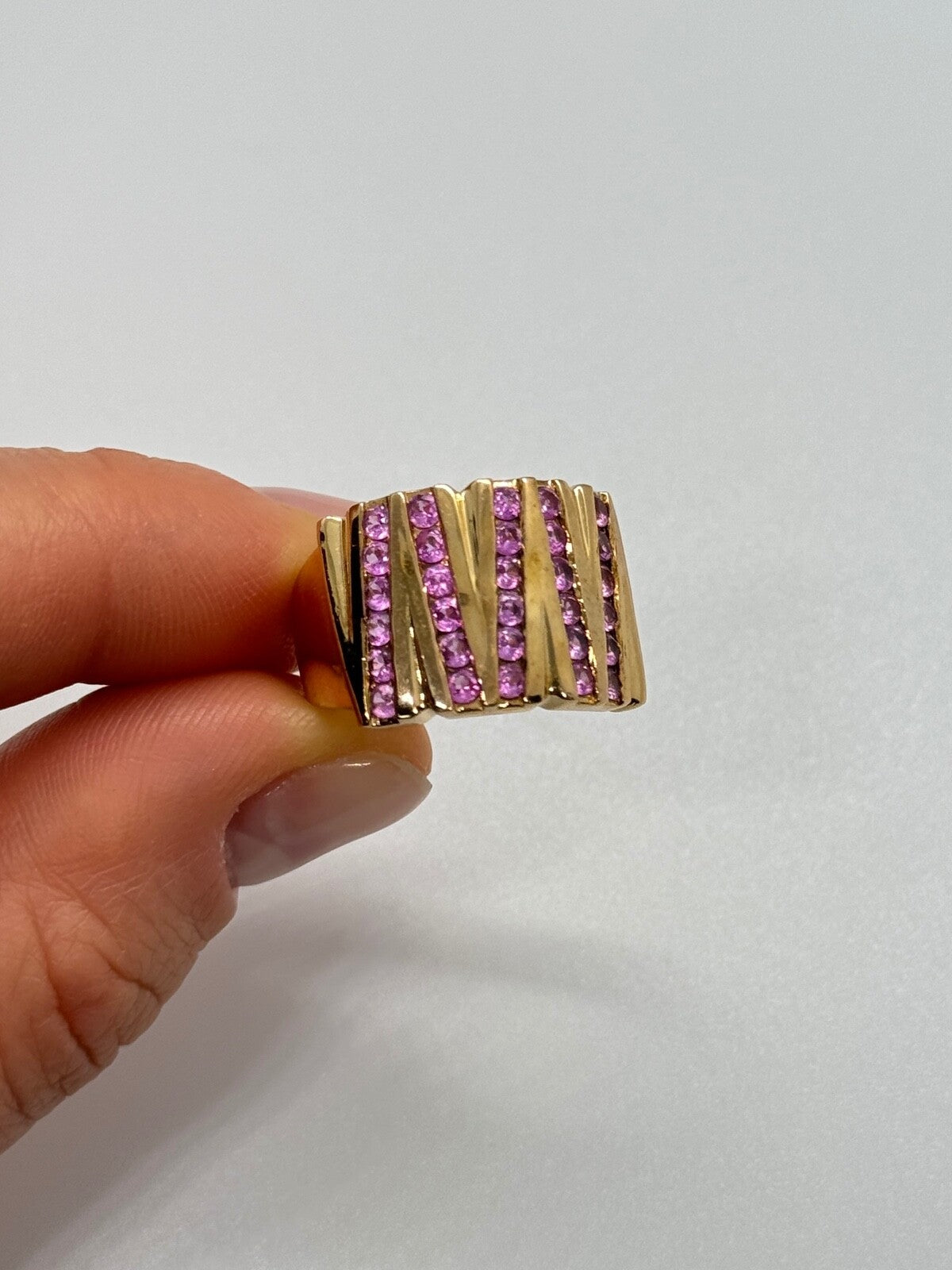 925 Sterling Silver Gold Plated Pink Topaz Ring Size 6.5