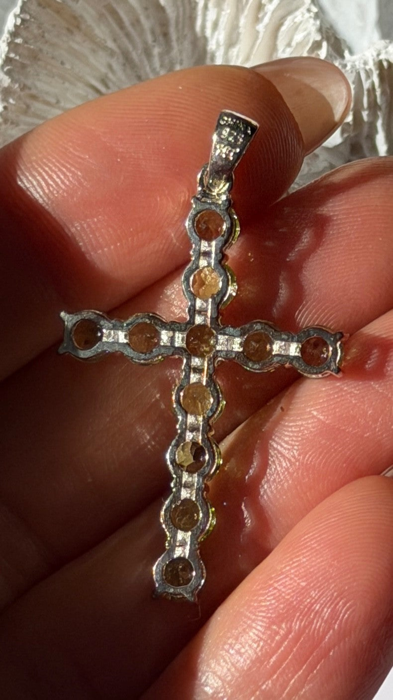 925 Sterling Silver Peridot Cross Pendant