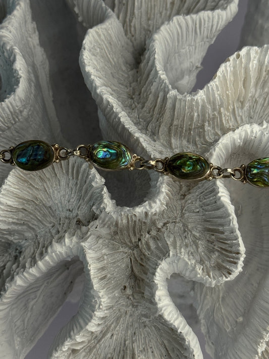 Vintage 925 Sterling Silver Abalone Bracelet Length 6.5