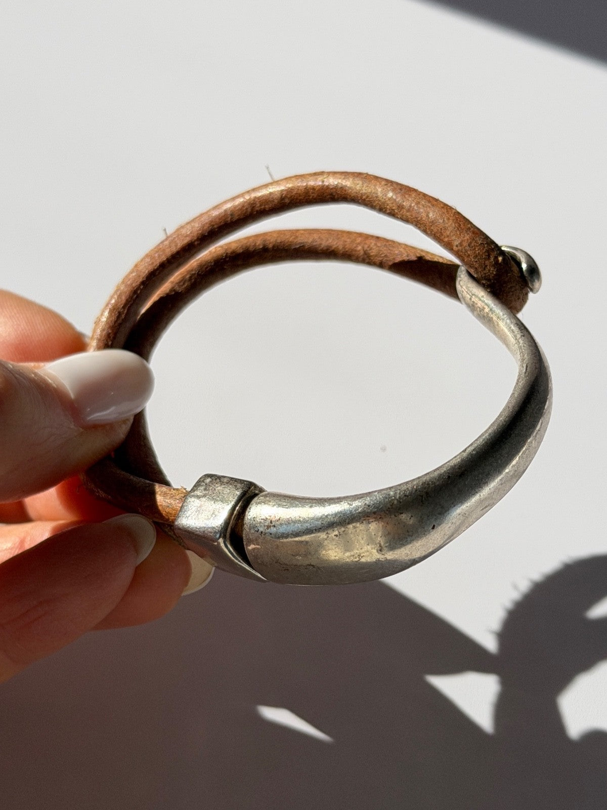 Vintage Brown Leather & 925 Sterling Silver Bracelet