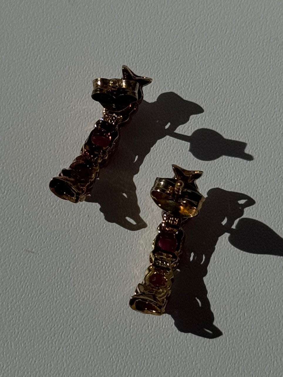 925 Sterling Silver Gold Plated Ruby & Diamond Earrings Length 0.77 Inch