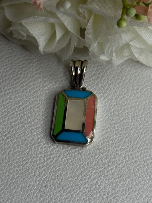 Vintage 925 Sterling Silver Abalone & Agate Pendant Length 1.40 Inch