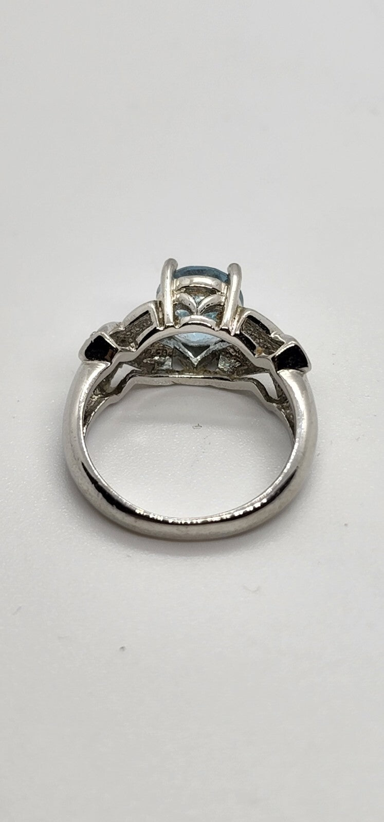 925 Sterling Silver With Topaz & Diamonds Ring Size 7