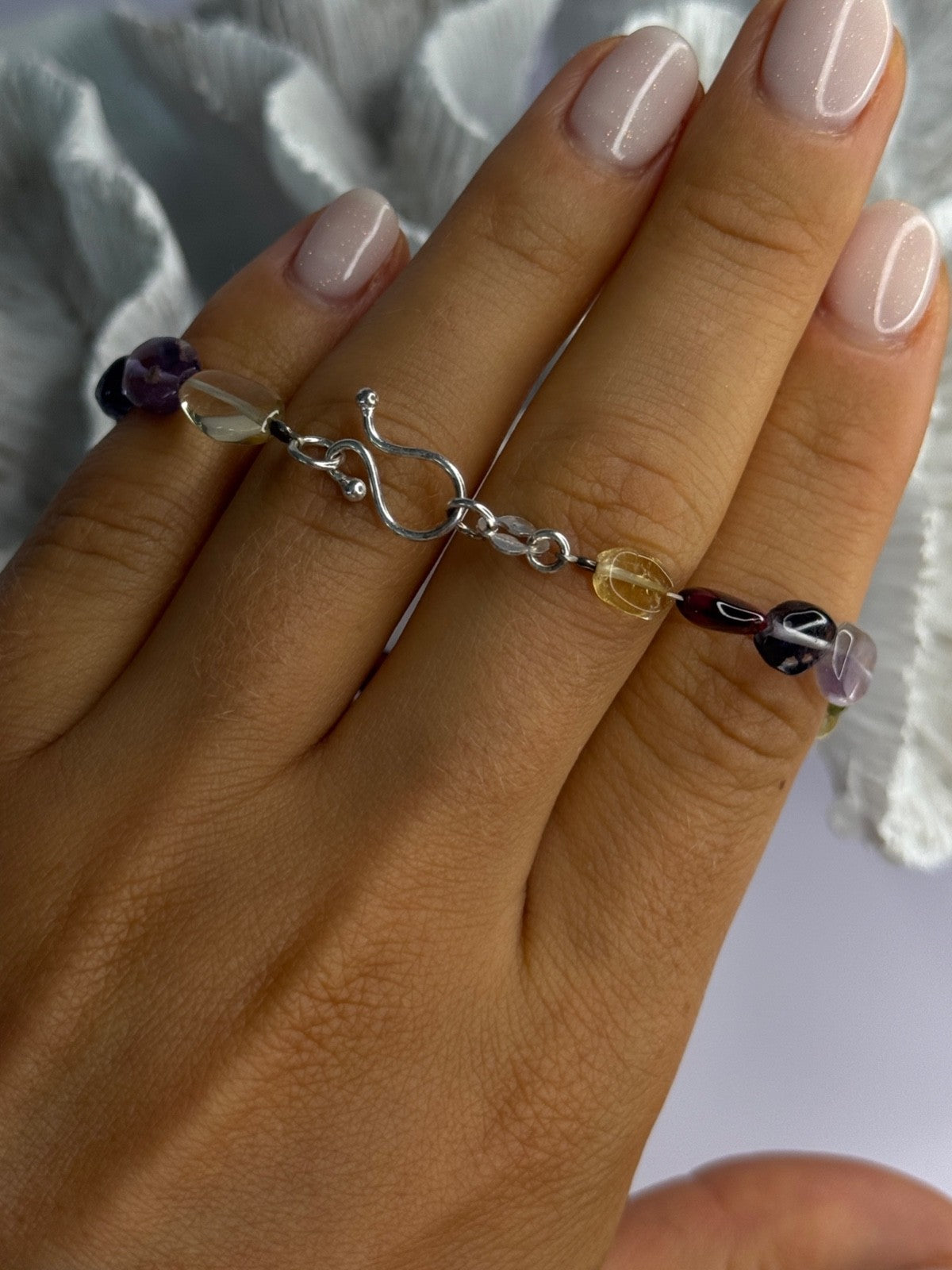 925 Sterling Silver Multi Color Gemstones Bracelet Length 7.5