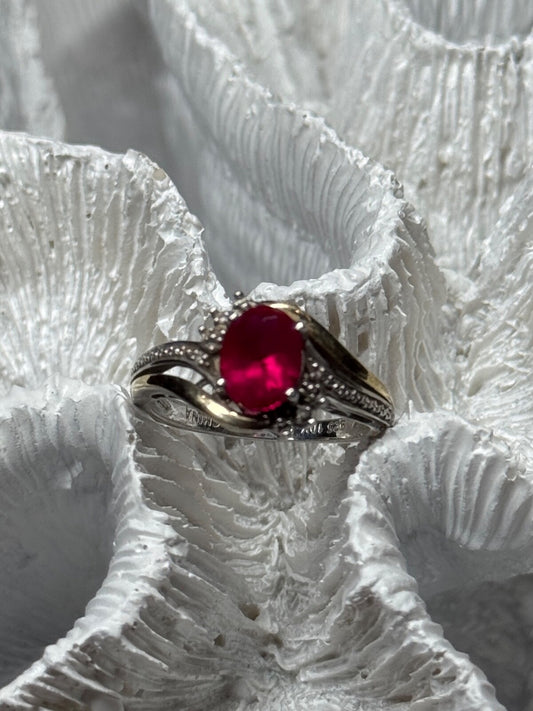 925 Sterling Silver & 10k Yellow Gold Ruby Ring Size 6