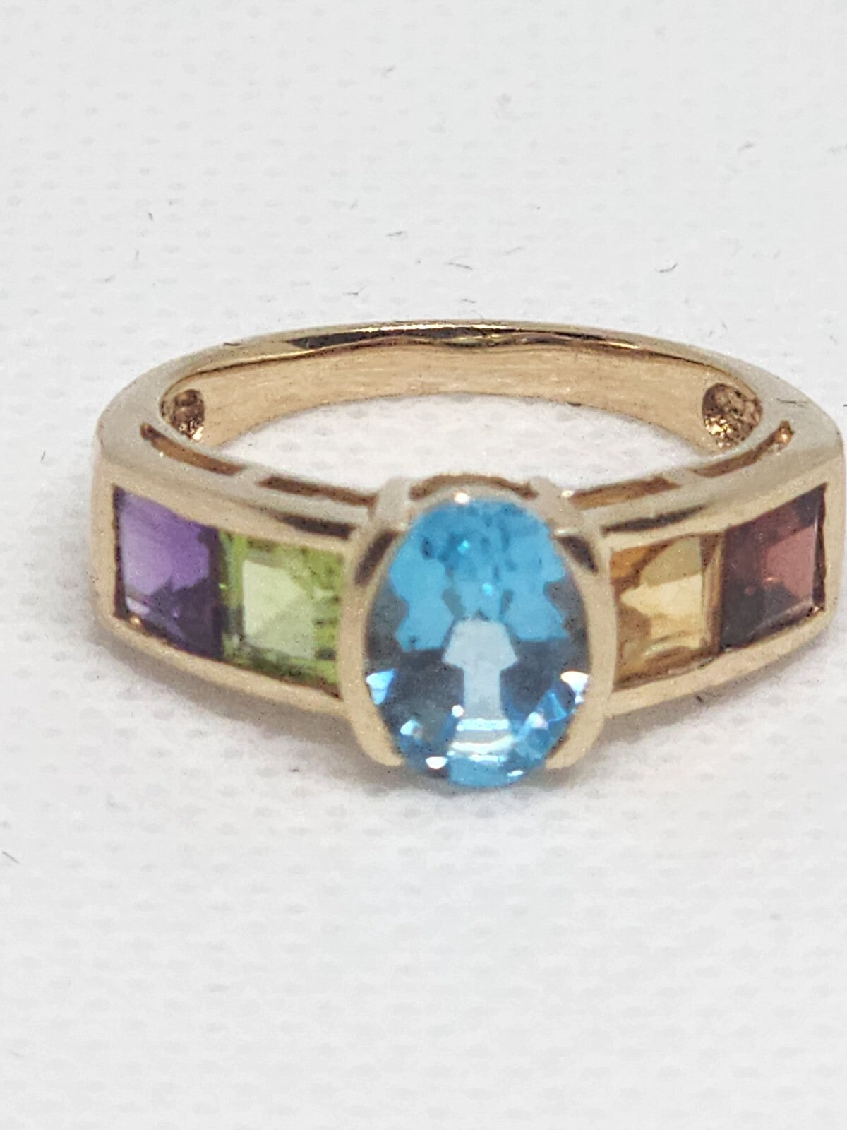 10K Yellow Gold Topaz, Amethyst, Peridot, Citrine & Garnet Ring Size 5