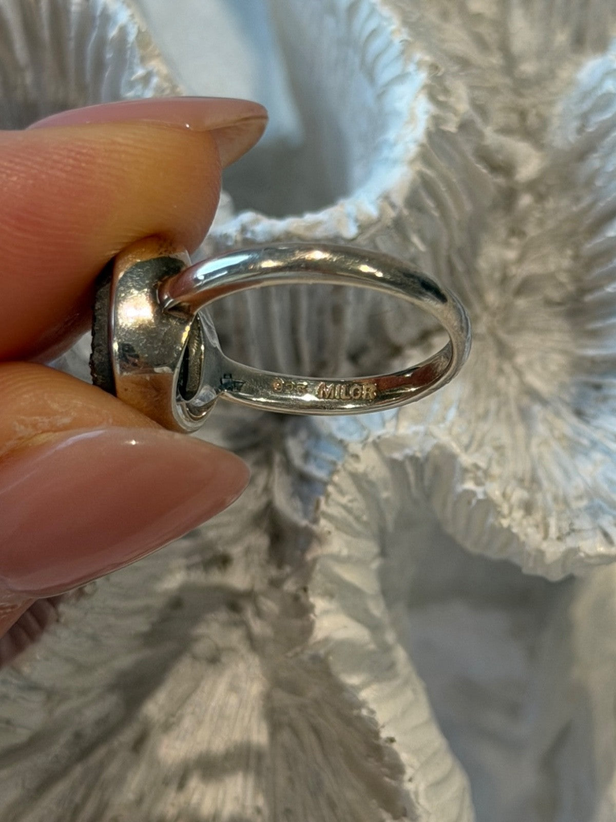 925 Sterling Silver Black Druzy Quartz Ring Size 5