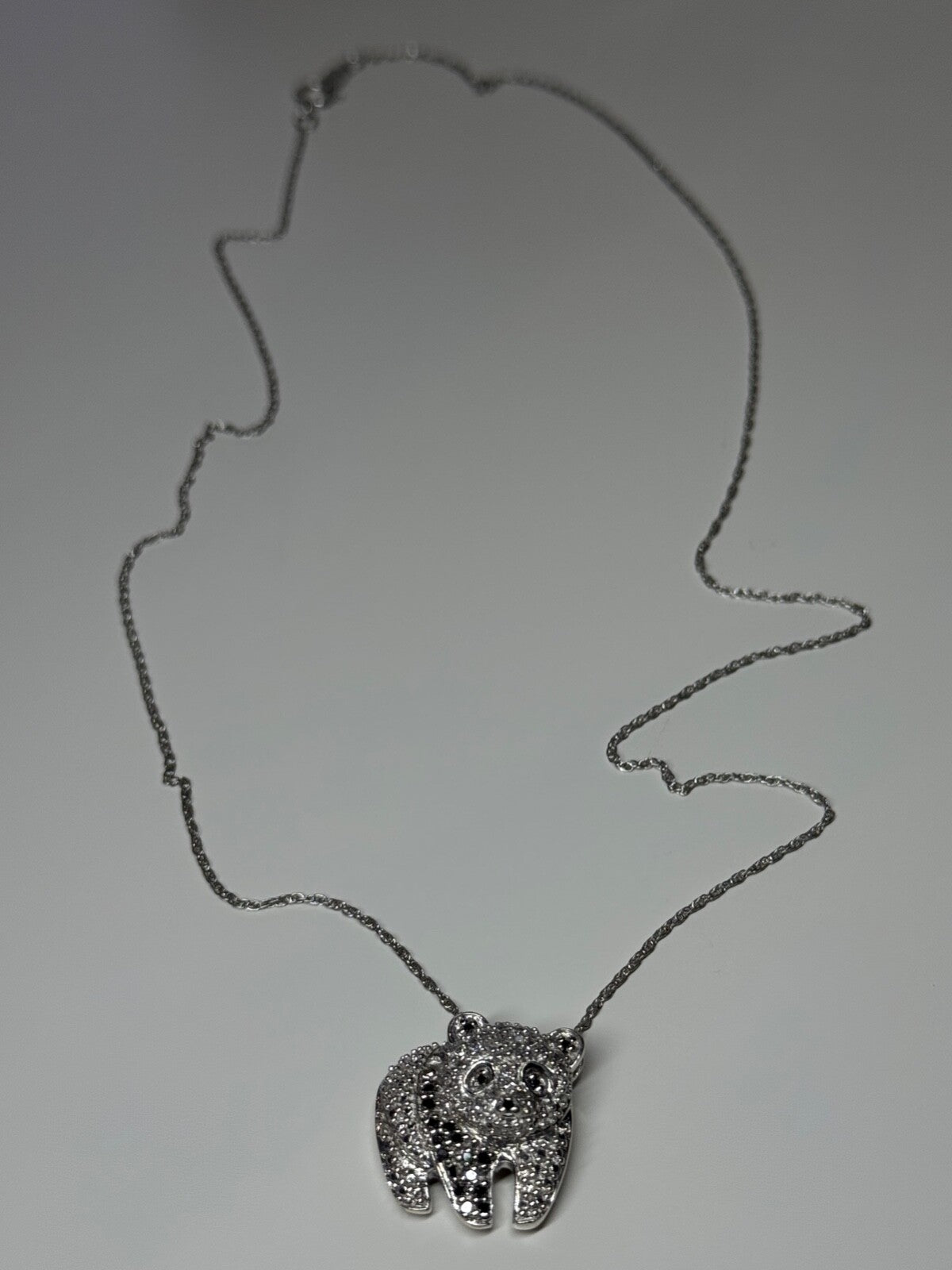 925 Sterling Silver CZ "Panda" Necklace Length 18 In