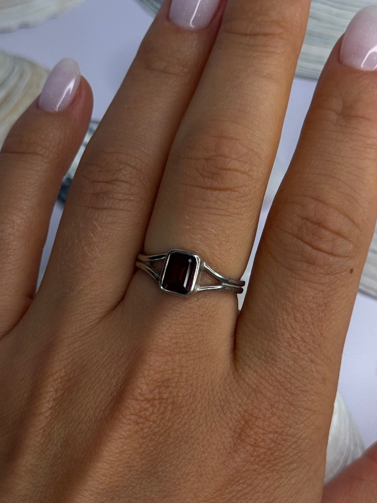 Classy 925 Sterling Silver Garnet Ring Size 8