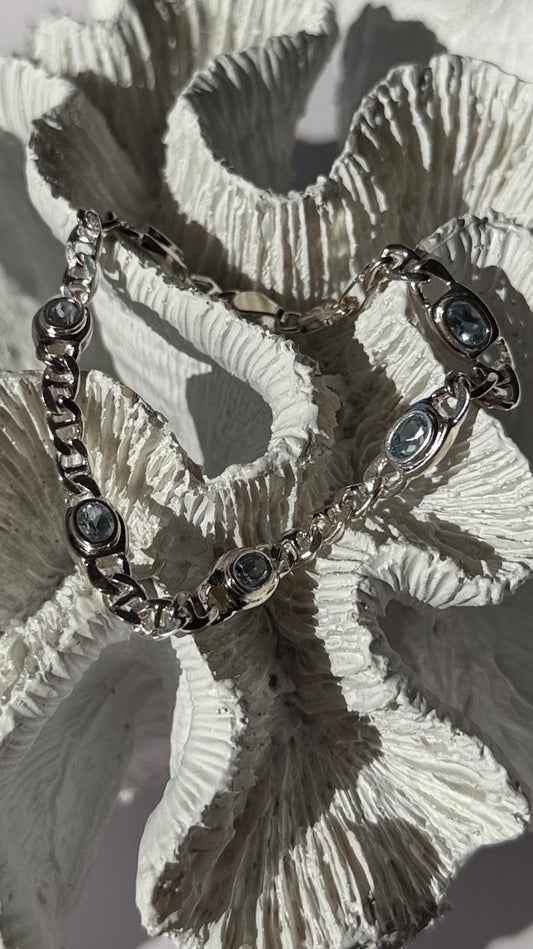 Beautiful 925 Sterling Silver Blue Topaz Bracelet Length 7.5
