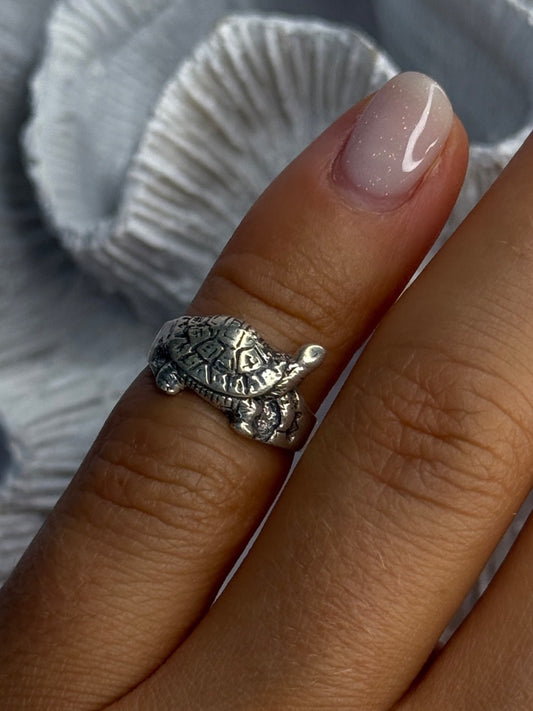925 Sterling Silver Turtle Ring Sizable Maximum Size 3