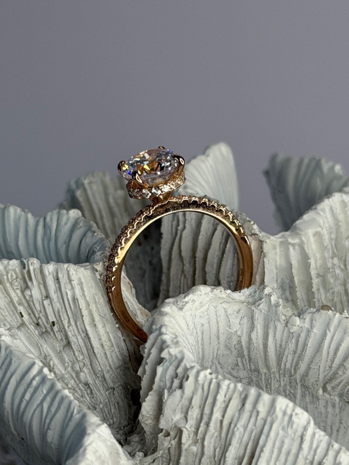 AZL 925 Sterling Silver Rose Gold Plated Lab-Created Diamond Ring Size 7
