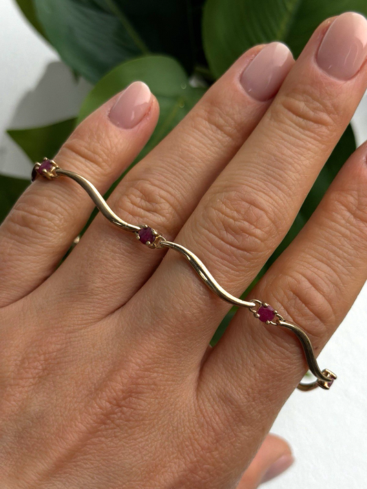 Elegant 925 Sterling Silver Gold Plated Ruby Bracelet 7