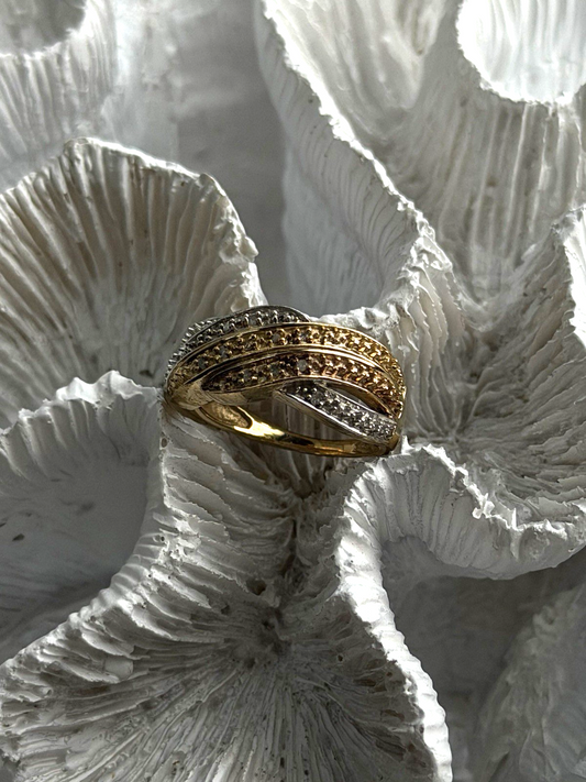 3 Colors 925 Sterling Silver Yellow & Rose Gold Plated White Topaz Ring Size 7