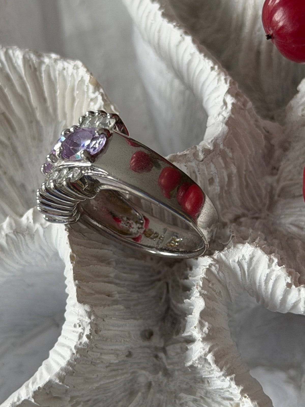 925 Sterling Silver Amethyst & Beryl Ring Size 7