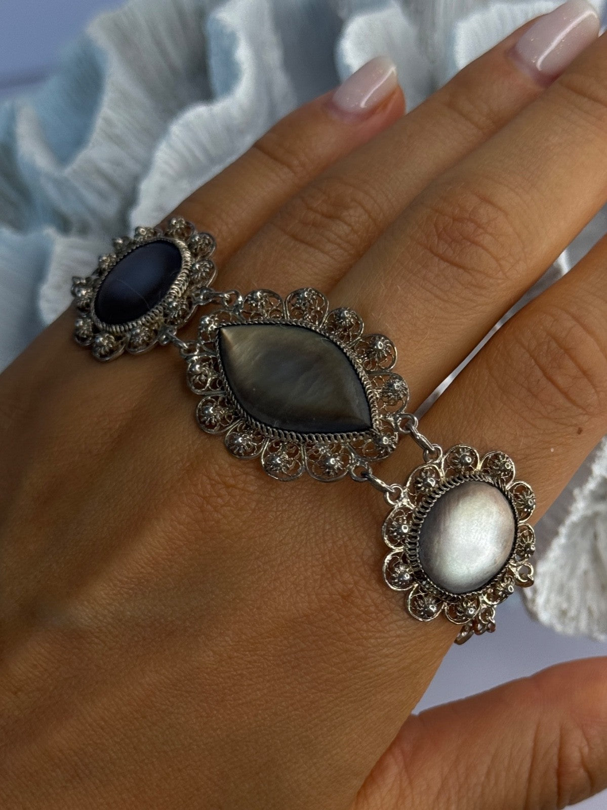 Vintage Beautiful 925 Sterling Silver Abalone Bracelet Length 7