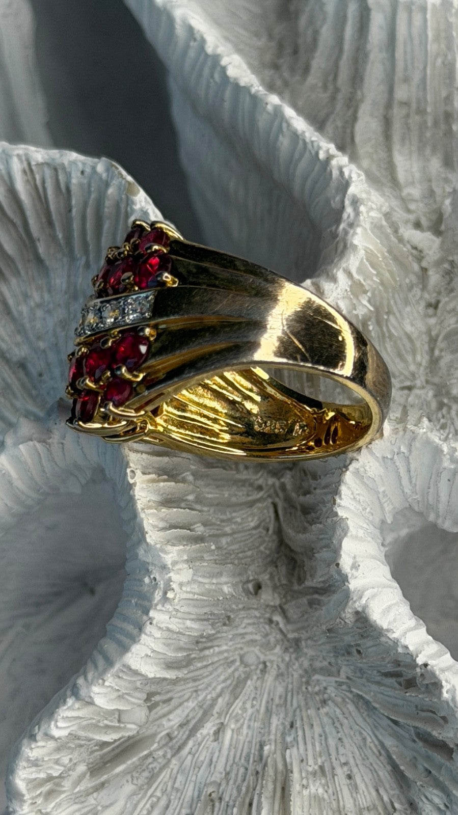 925 Sterling Silver Gold Plated Red & White Spinel Ring Size 9