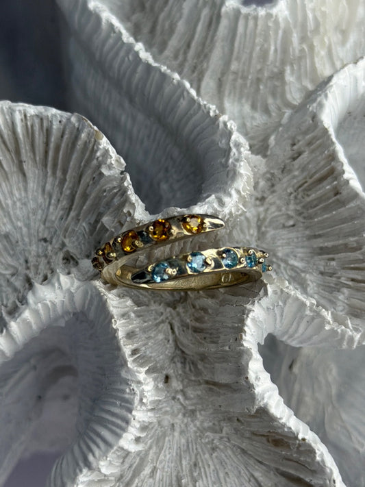 925 Sterling Silver Citrine & Topaz Ring Size 8