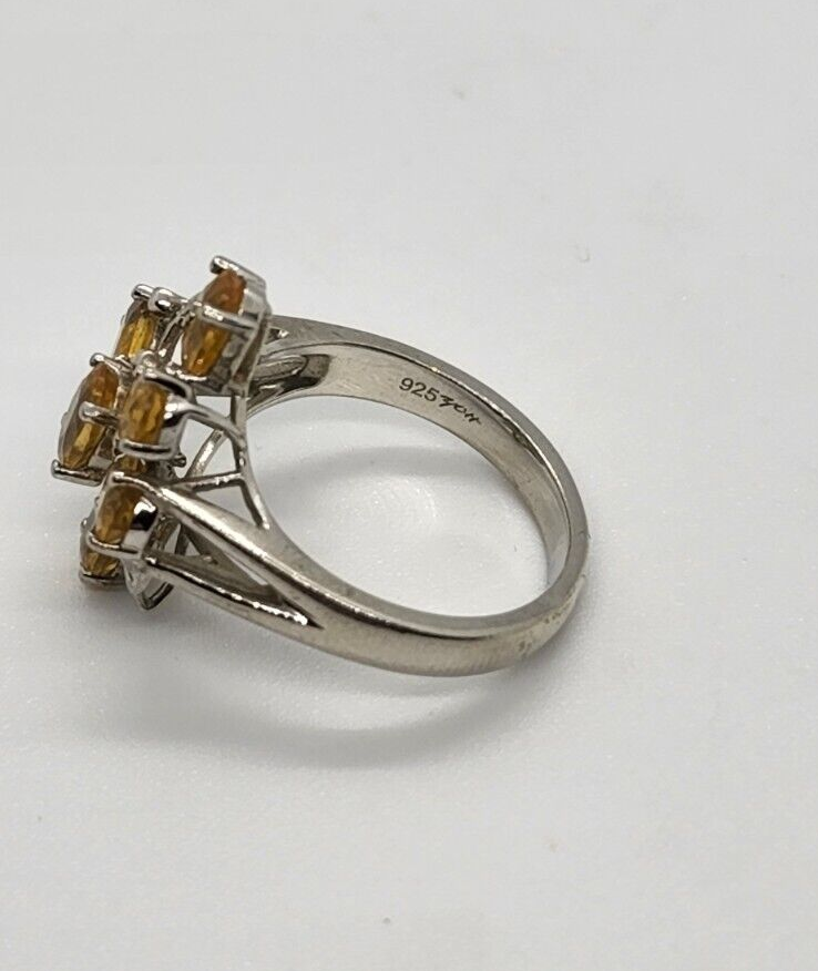 925 Sterling Silver Citrine Ring Size 6.5