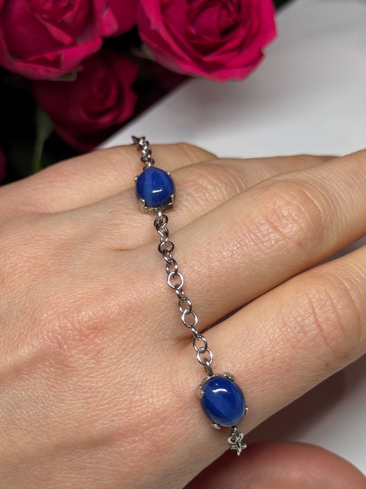 925 Sterling Silver Star Sapphire Bracelet Length 7.5