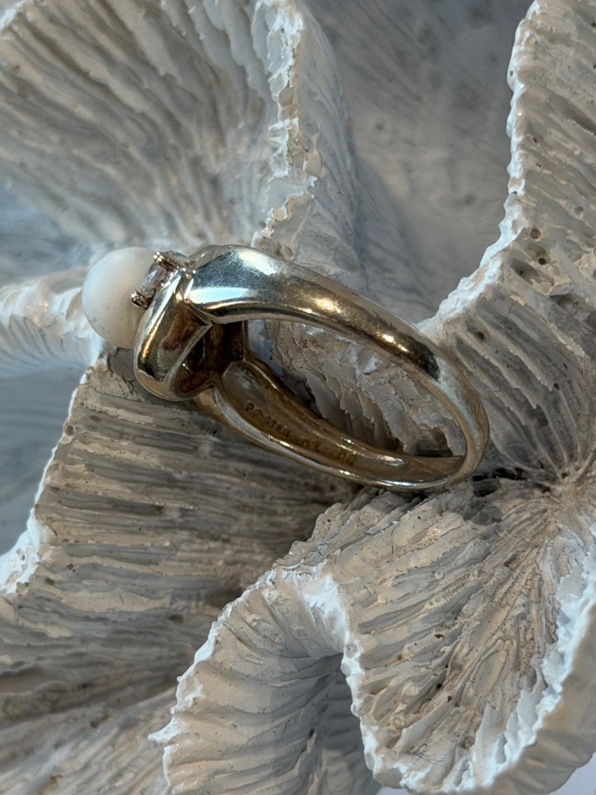 925 Sterling Silver Pearl & Cz Ring Size 8.5