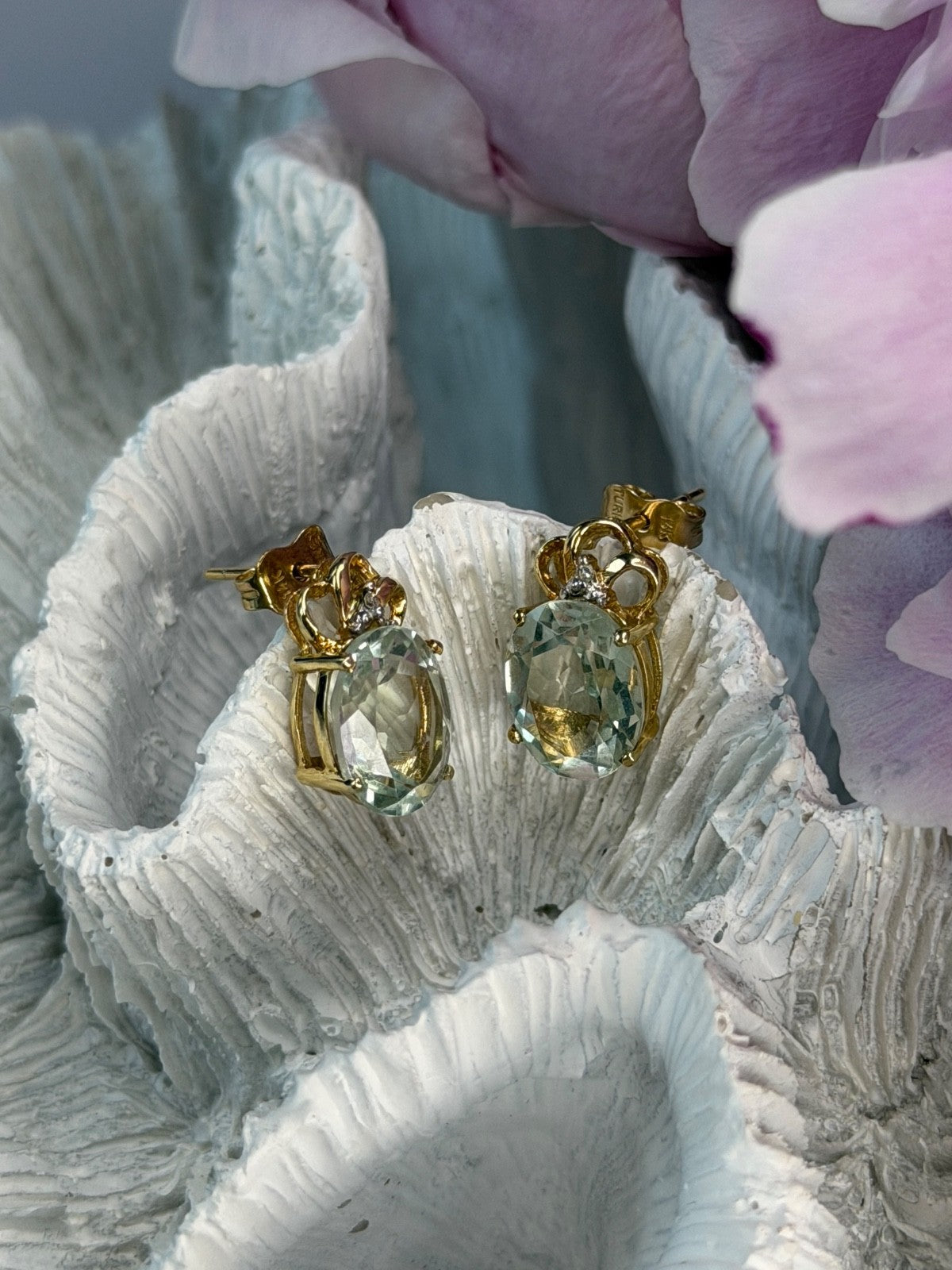 10K Yellow Gold Prasiolite & Diamond Earrings