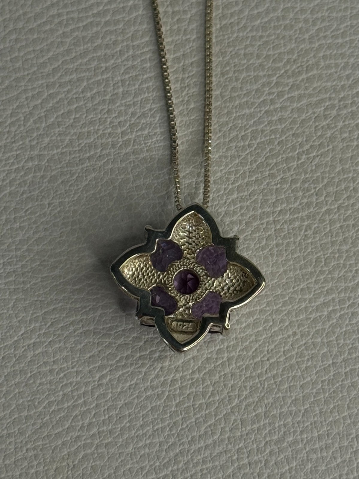 925 Sterling Silver Amethyst Flower Necklace Length 20 Inch