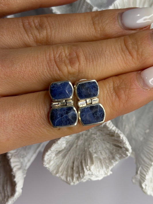 Vintage 950 Sterling Silver Sodalite Earrings