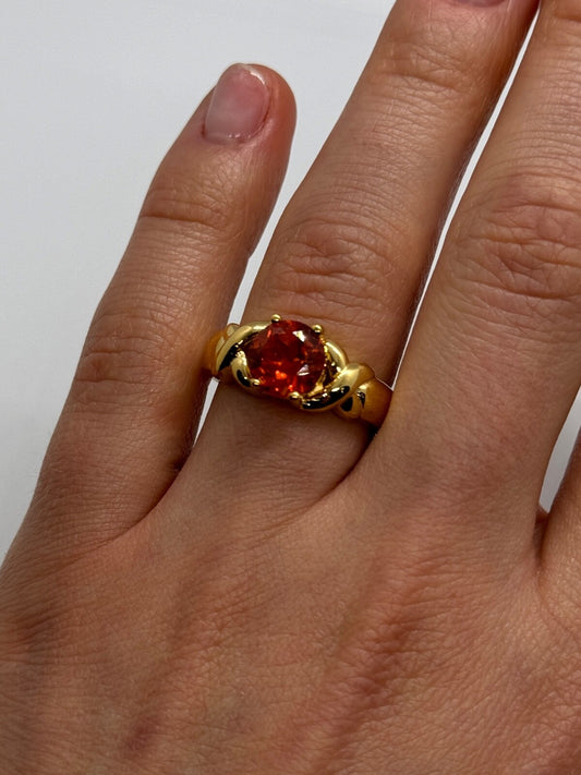 925 Sterling Silver Gold Plated Hessonite Ring Size 7