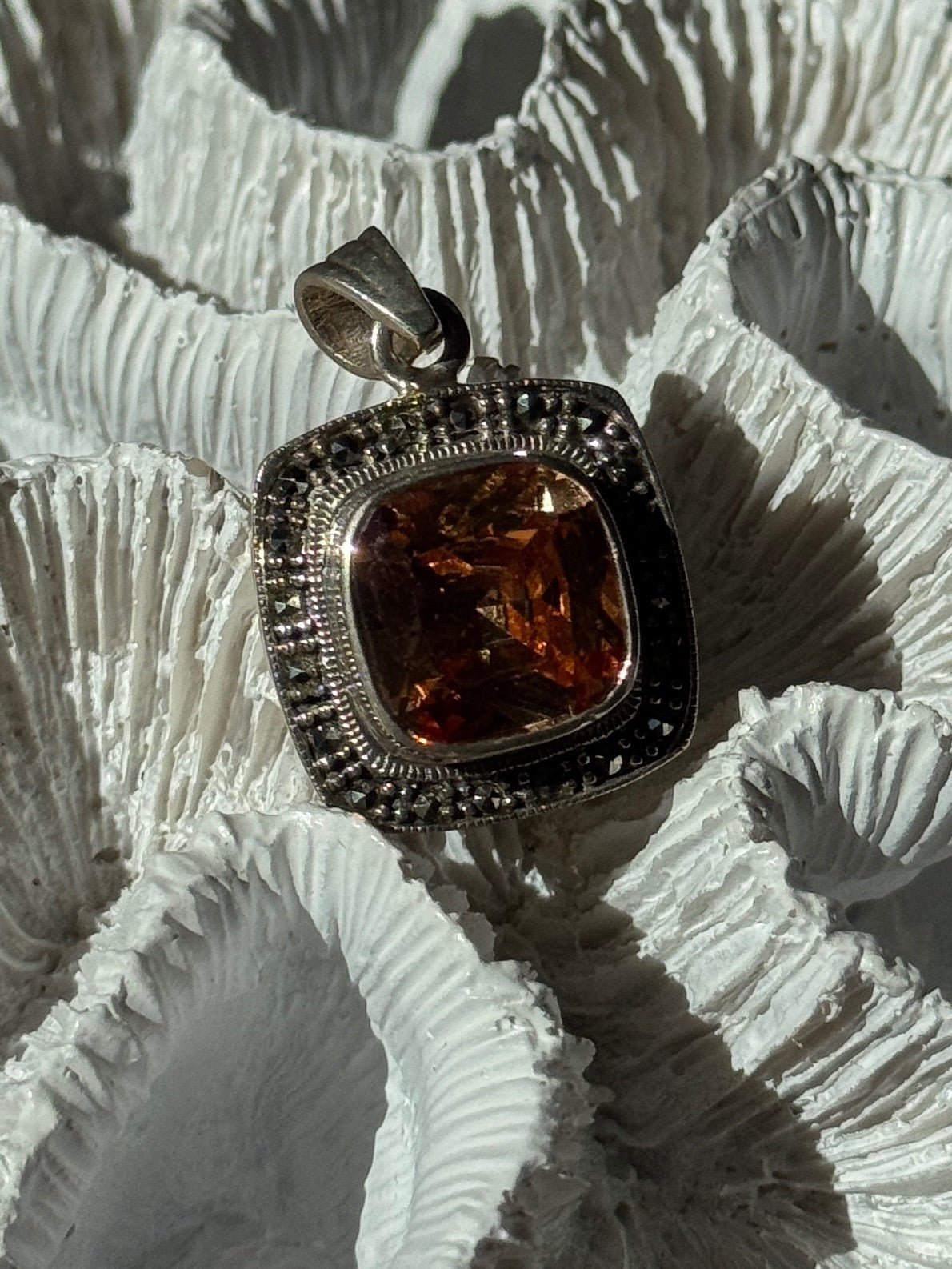 925 Sterling Silver Citrine & Marcasite Pendant