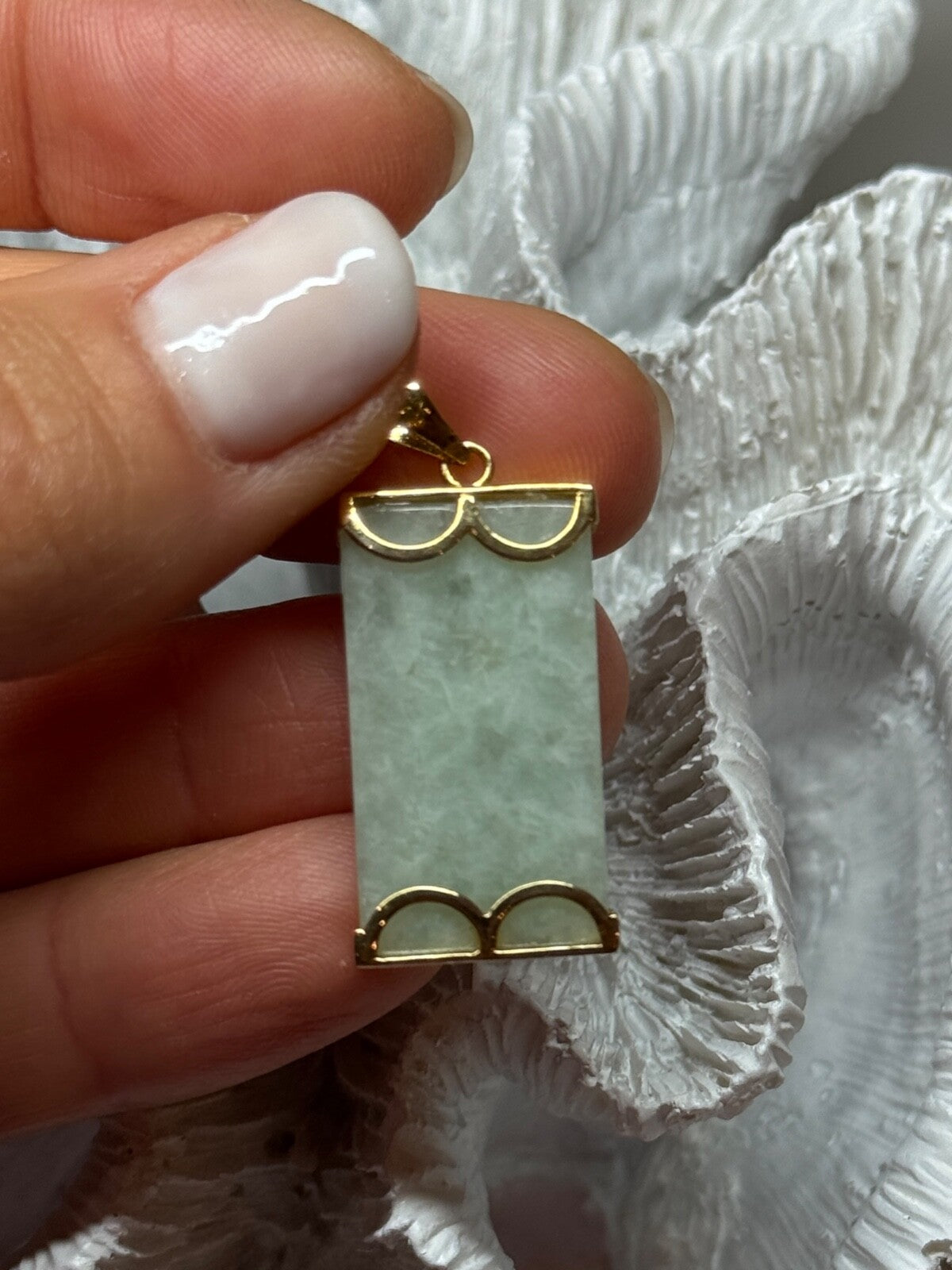 925 Sterling Silver Gold Plated Jadeite Pendant Length 1.5 Inch