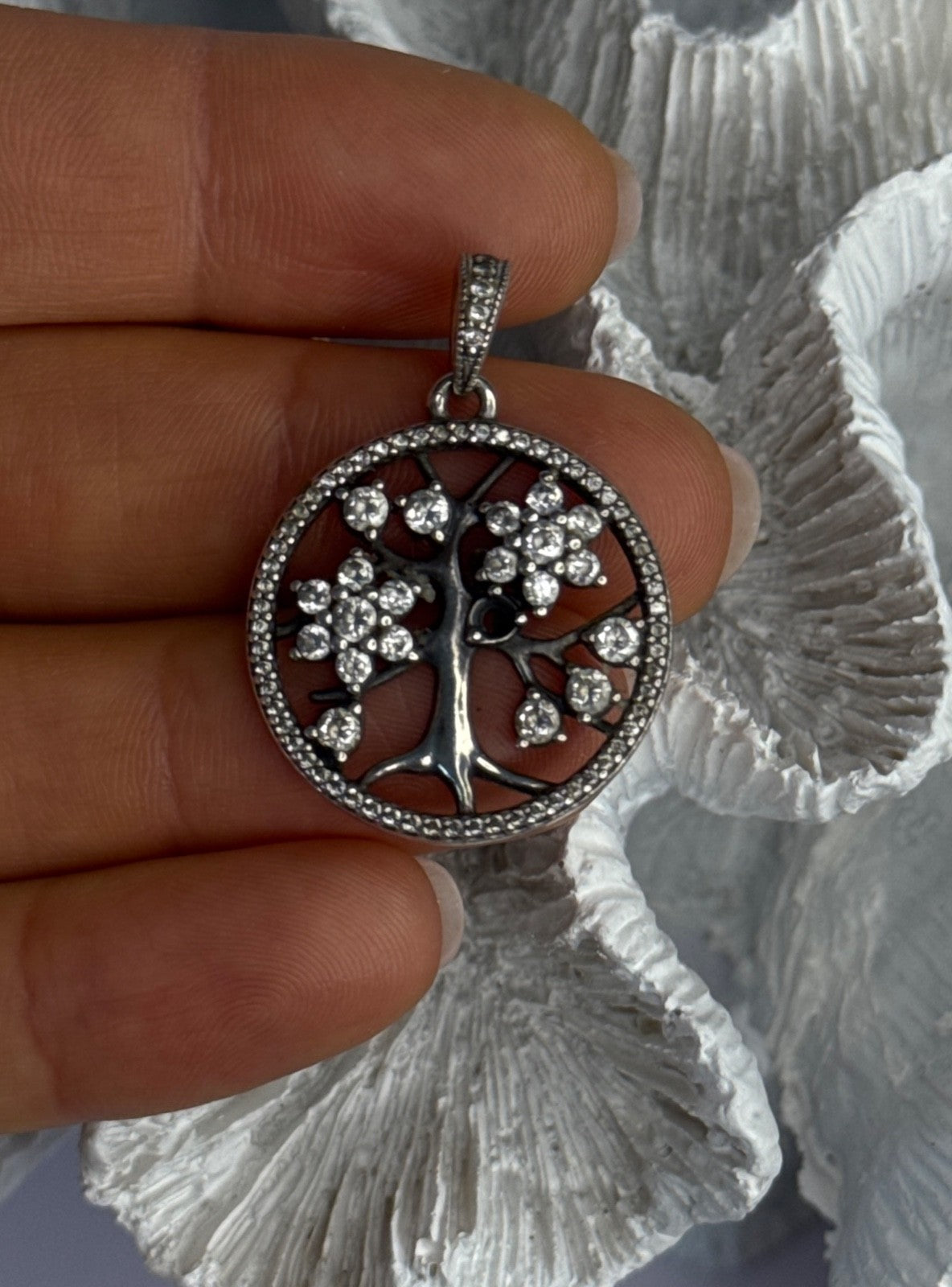Authentic Pandora Tree Of Life 925 Sterling Silver CZ Pendant Length 1.30 Inch