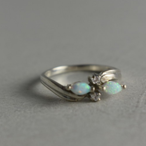 925 Sterling Silver Opal & CZ Ring Size 6.5
