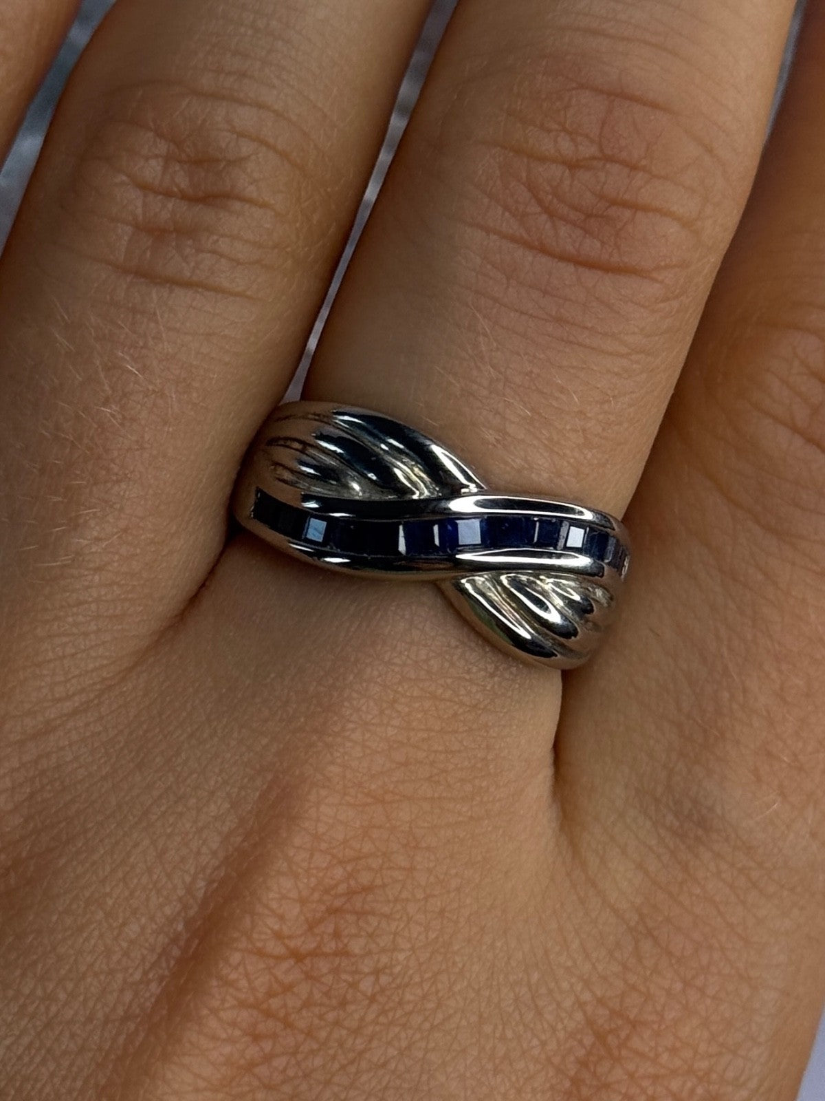 925 Sterling Silver Sapphire Ring Size 8