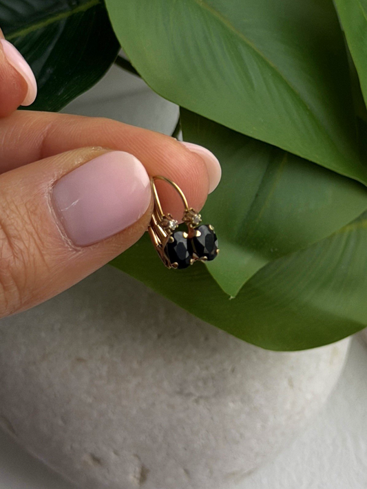 10K Yellow Gold Dark Blue Sapphire & Diamond Lever back Earrings