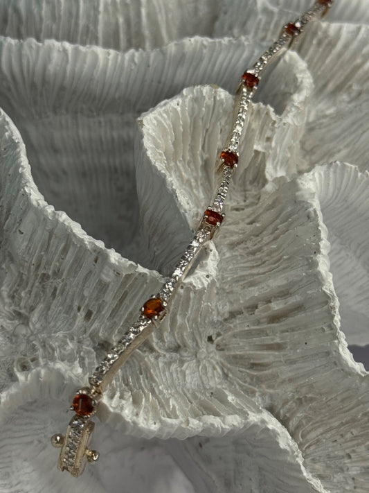 925 Sterling Silver Red Spinel & Beryl Bracelet Length 7.5