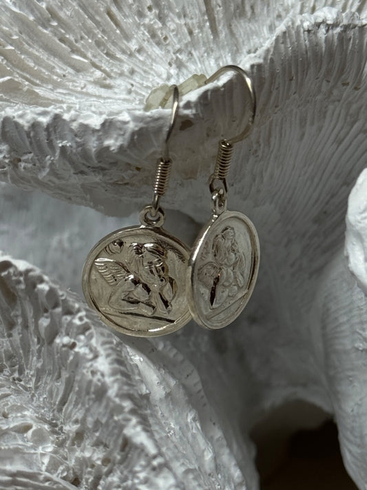 925 Sterling Silver Angels Earrings Length 1.3 Inch