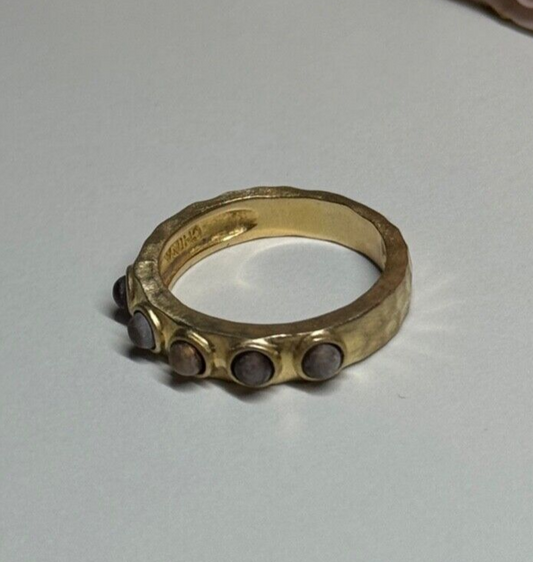 925 Sterling Silver Gold Plated Pearls Ring Size 6