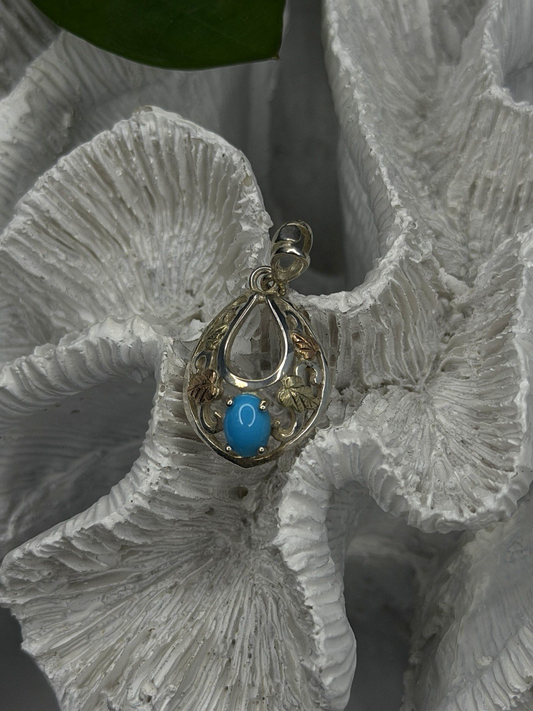 925 Sterling Silver Yellow and Rose Gold Plated Leaf Turquoise Pendant