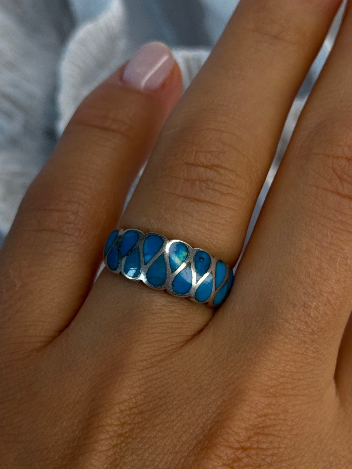 925 Sterling Silver Turquoise Ring Size 7