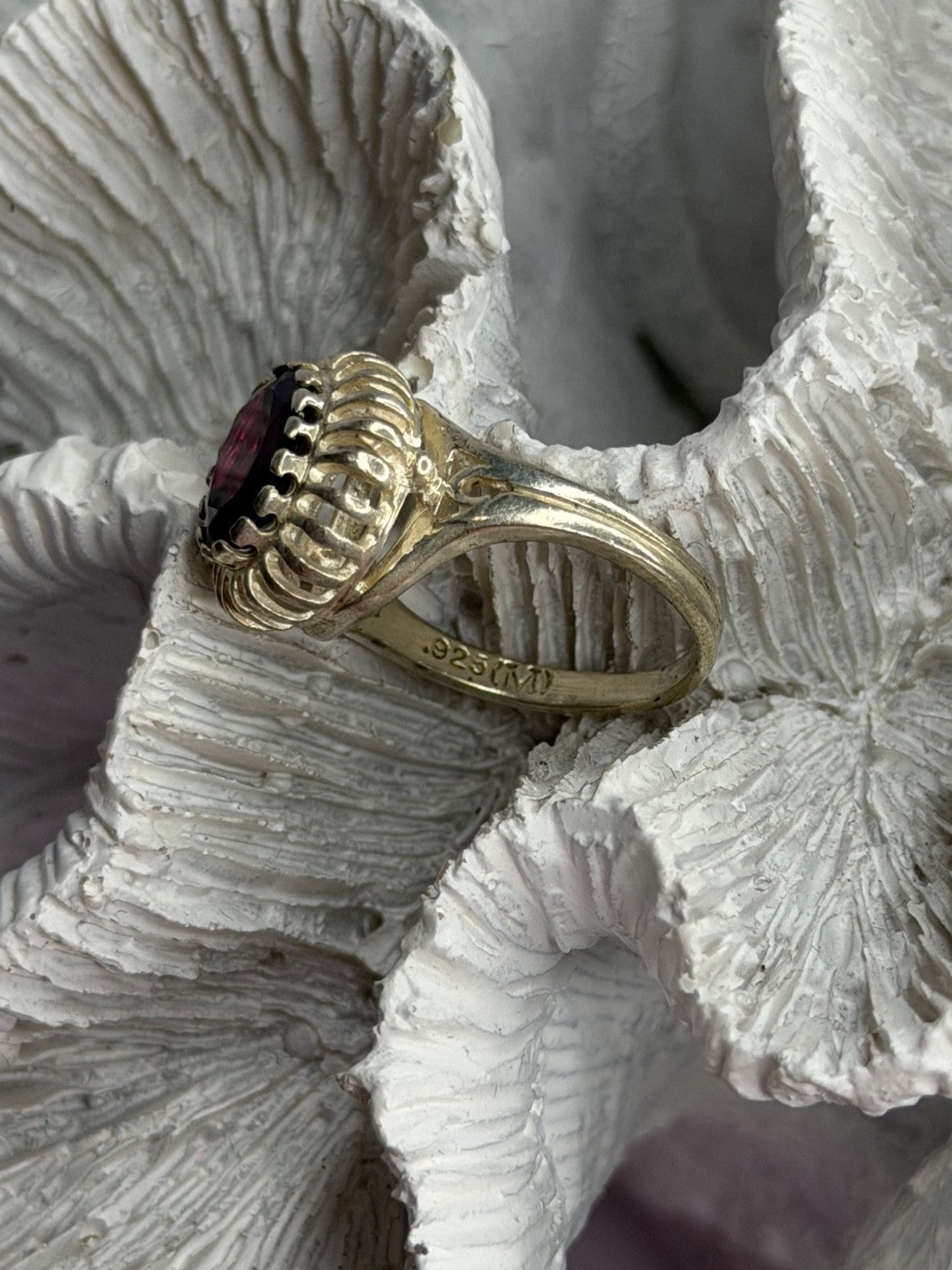 925 Sterling Silver Garnet Ring Size 5