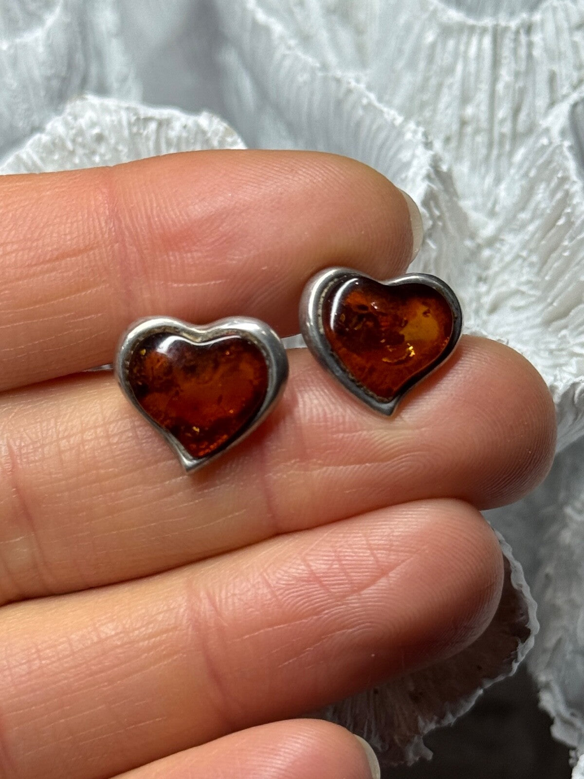 925 Sterling Silver Amber Heart Earrings Length 0.5 Inch