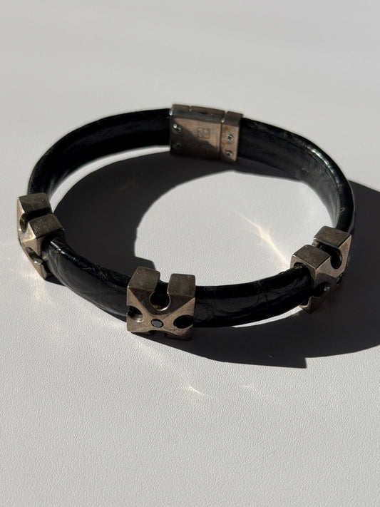 Pat Pend Leather & 925 Sterling Silver Black Agate Bracelet