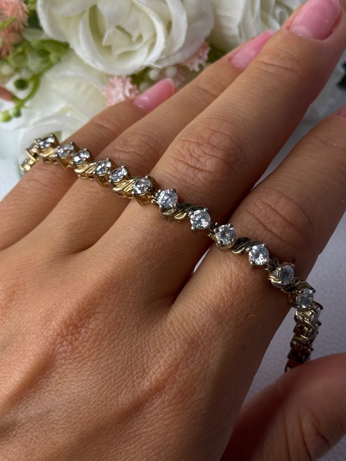 925 Sterling Silver Gold Plated CZ Bracelet Length 7.5 Inch