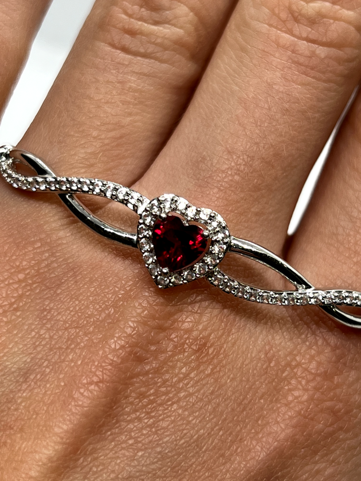 925 Sterling Silver Spinel & CZ Heart Bracelet
