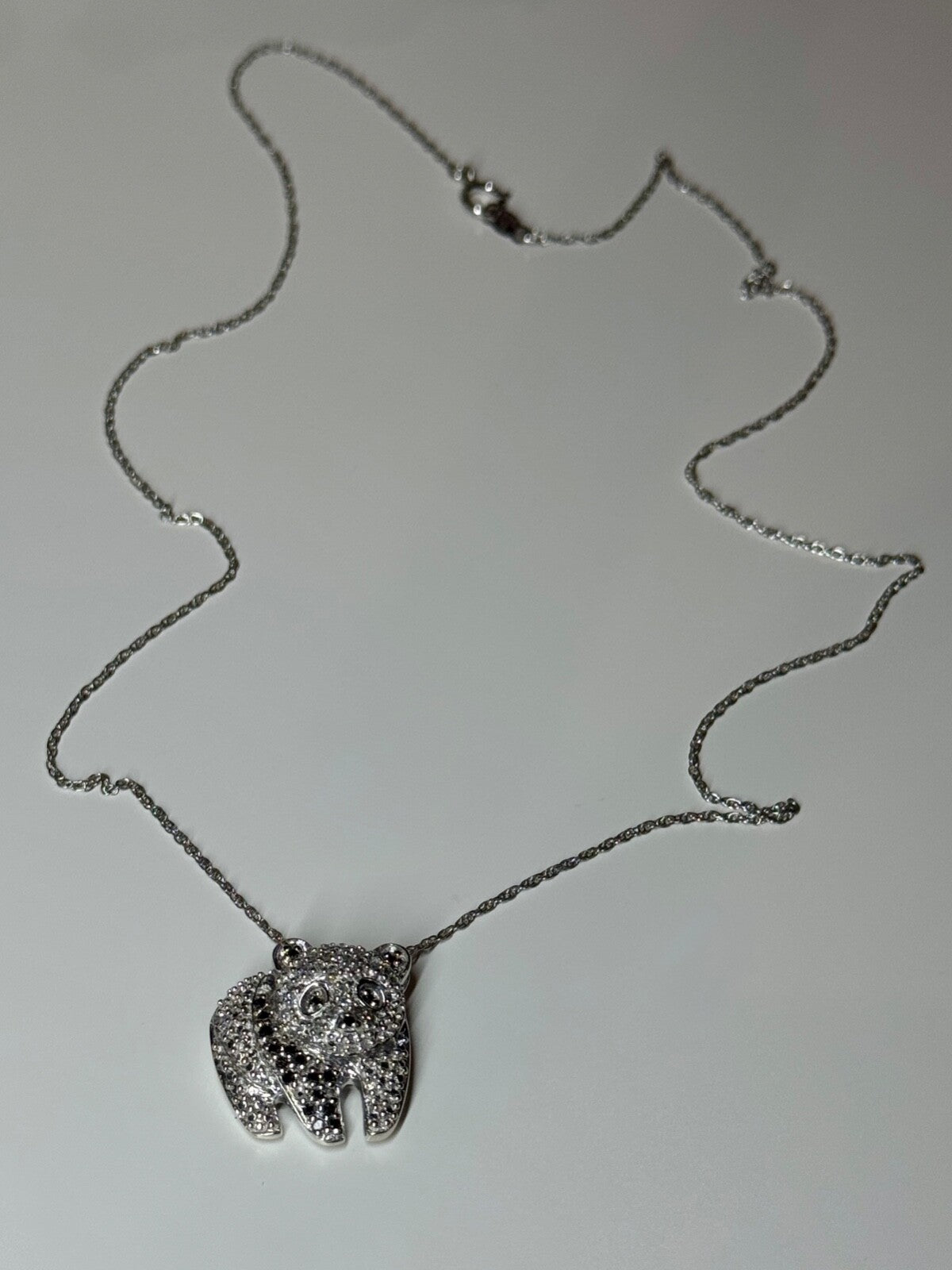 925 Sterling Silver Baby Bear CZ Necklace Length 18 Inch