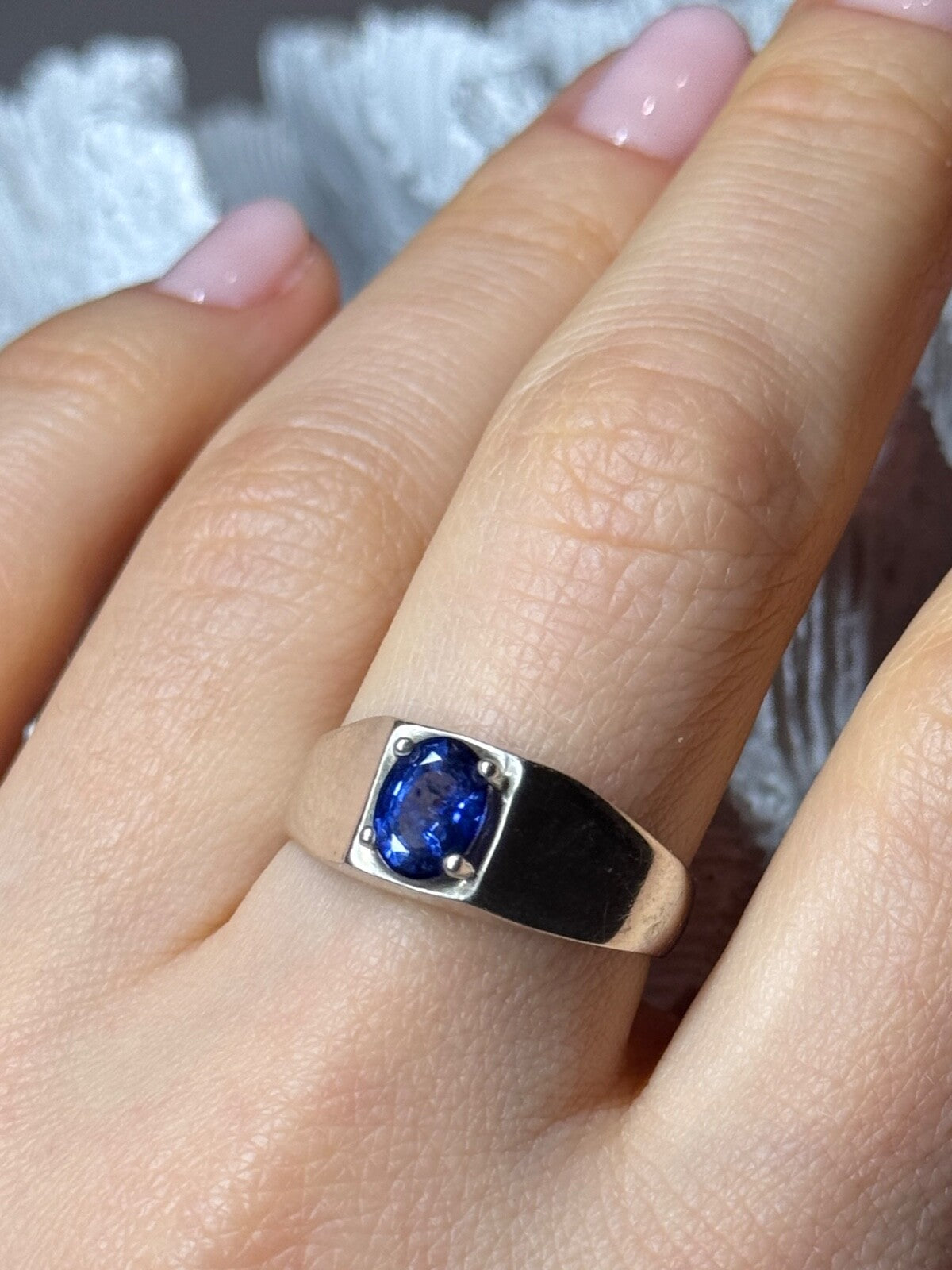 Men'S 925 Sterling Silver Sapphire Ring Size 8.5